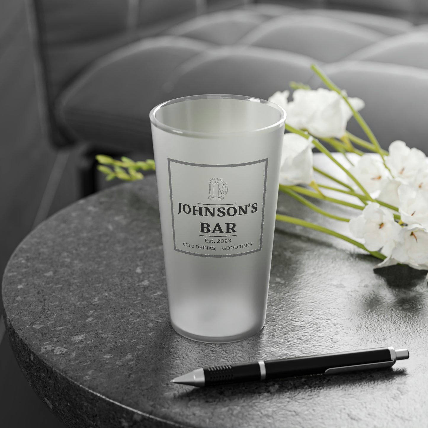 Personalized Bar Frosted Pint Glass, 16oz Personalized Beer Glasses for Your Home Bar