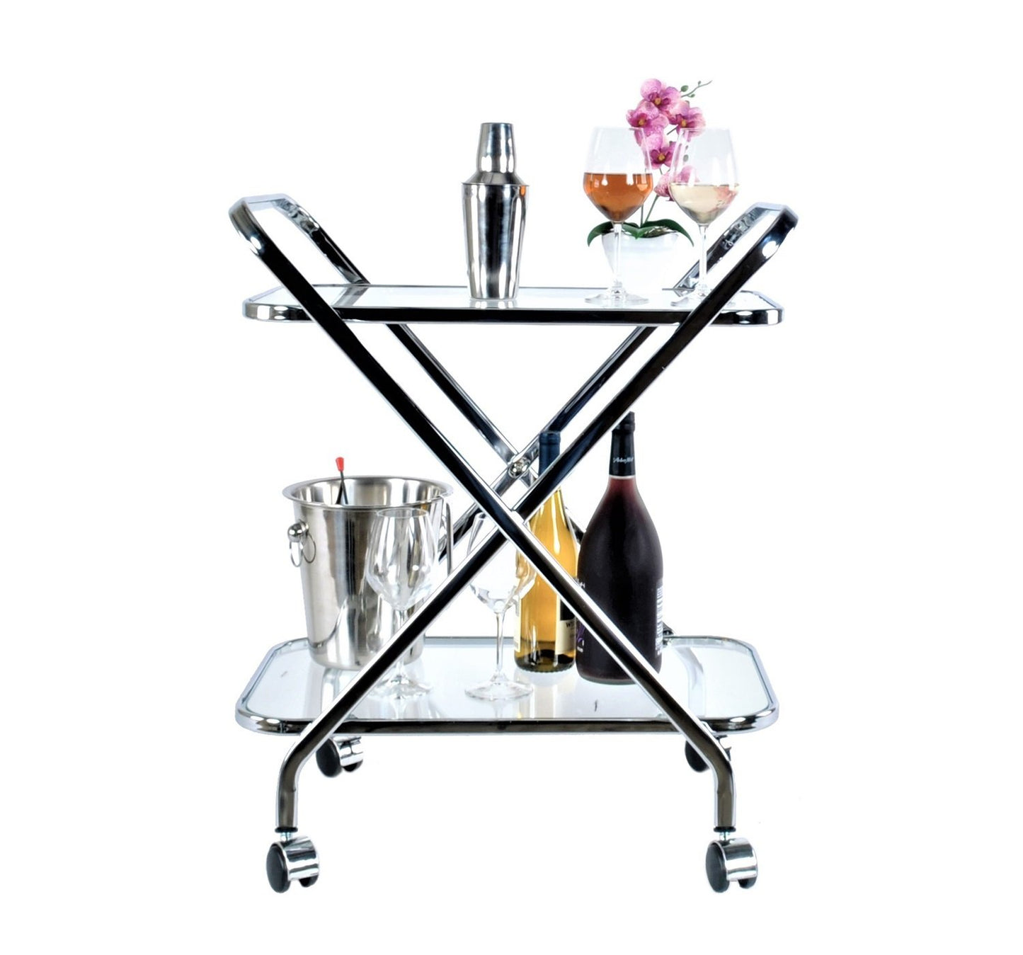 Everything Barware 16.5" x 26.25" x 30.5" Chrome XShape Bar Cart