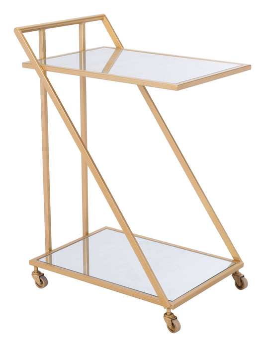 Gold, Mirror & Steel, Bar Cart 22" x 15.9" x 31.9" Jade