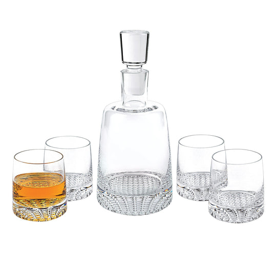 Hand Blown European Crystal Whiskey Decanter Set 5 Piece Jade