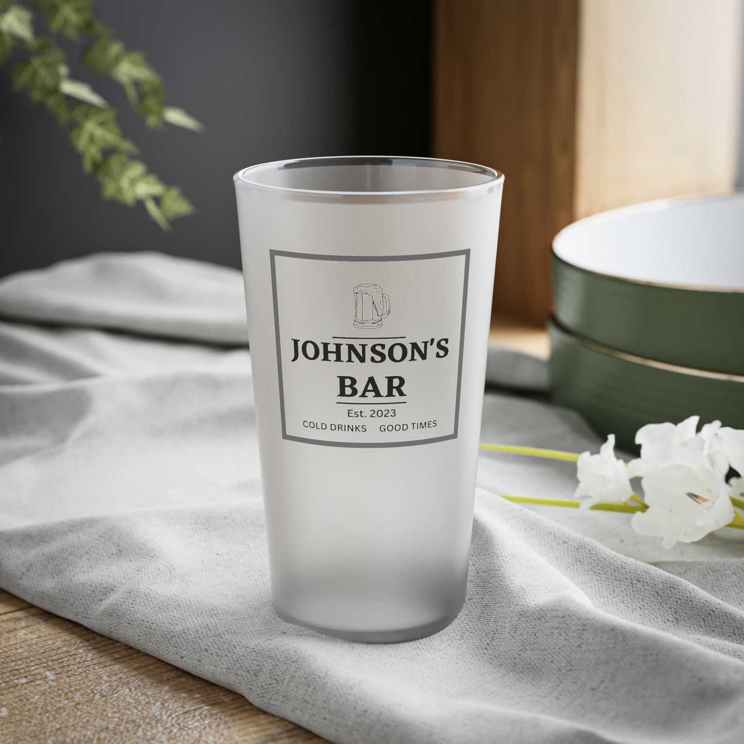 personalized frosted pint glass