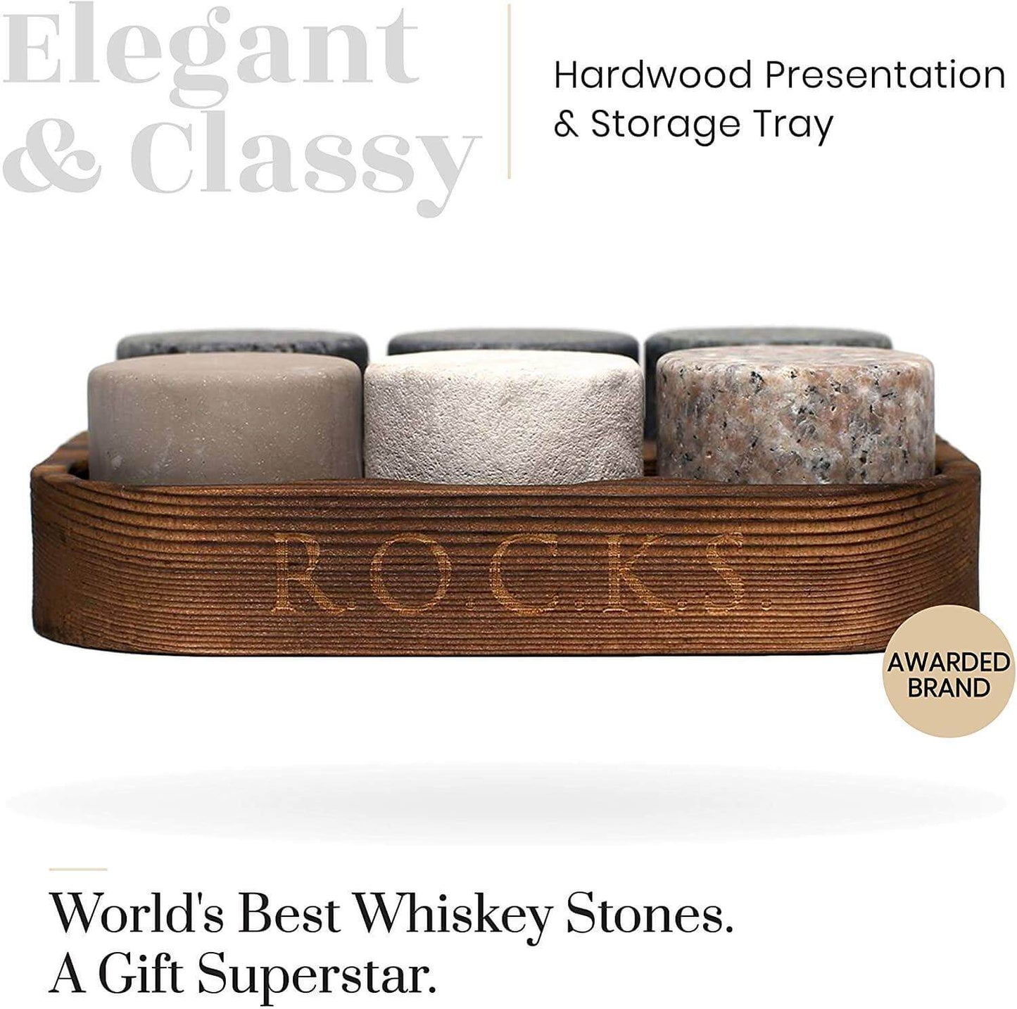 The Original ROCKS Whiskey Chilling Stones - Set of 6 Granite Stones Apricot Pontus