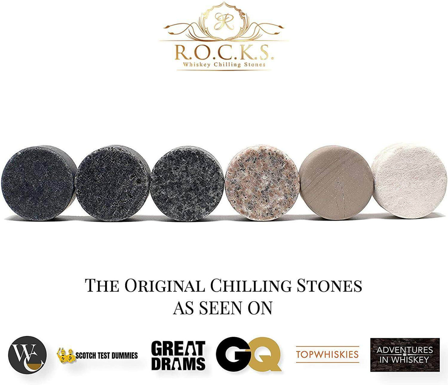 The Original ROCKS Whiskey Chilling Stones - Set of 6 Granite Stones Apricot Pontus