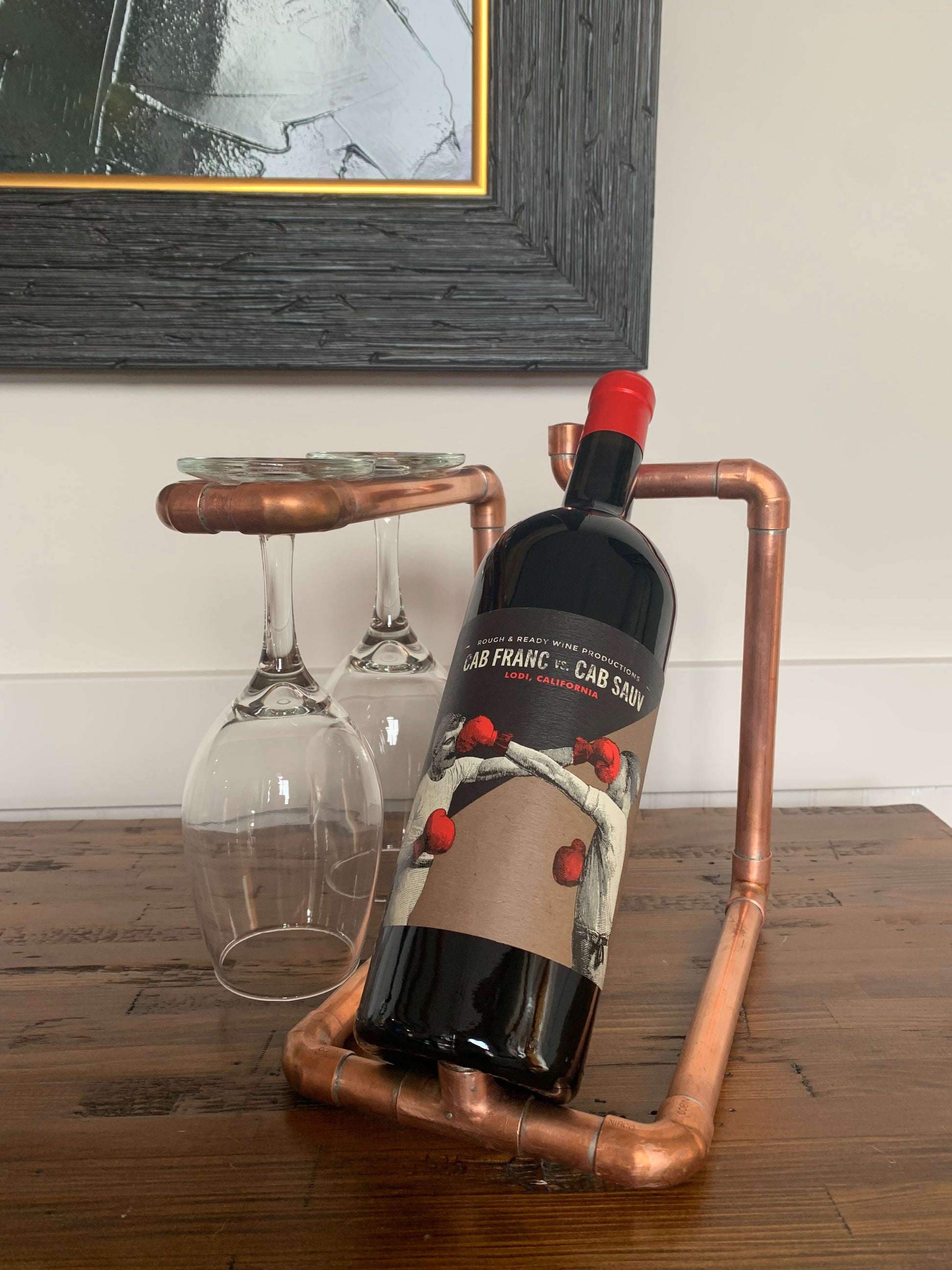 Handmade Copper Wine and Wine Glass Stand Johnson Wood Products