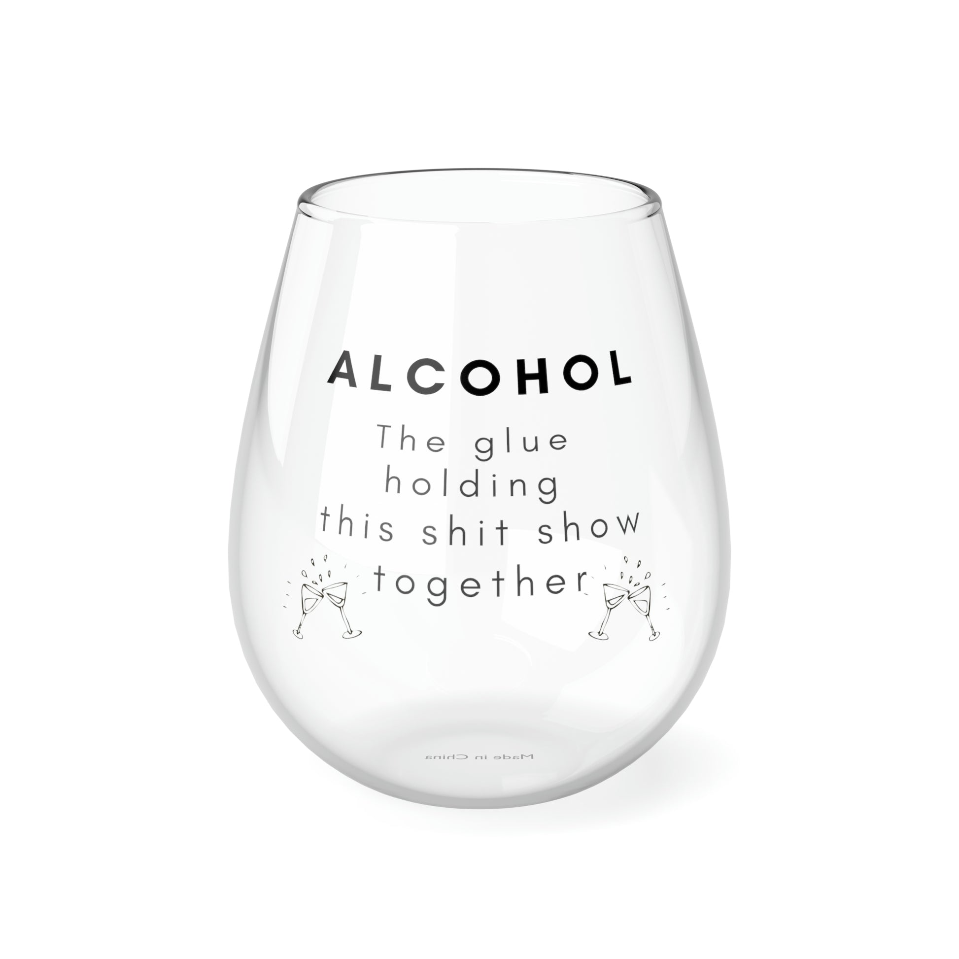 funny alcohol stemless wine glass