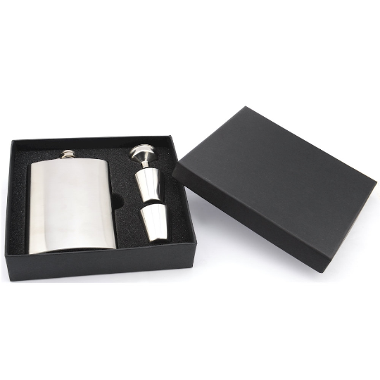 Premium 8oz Flask with Gift Box,  Funnel and Two Shot Glasses