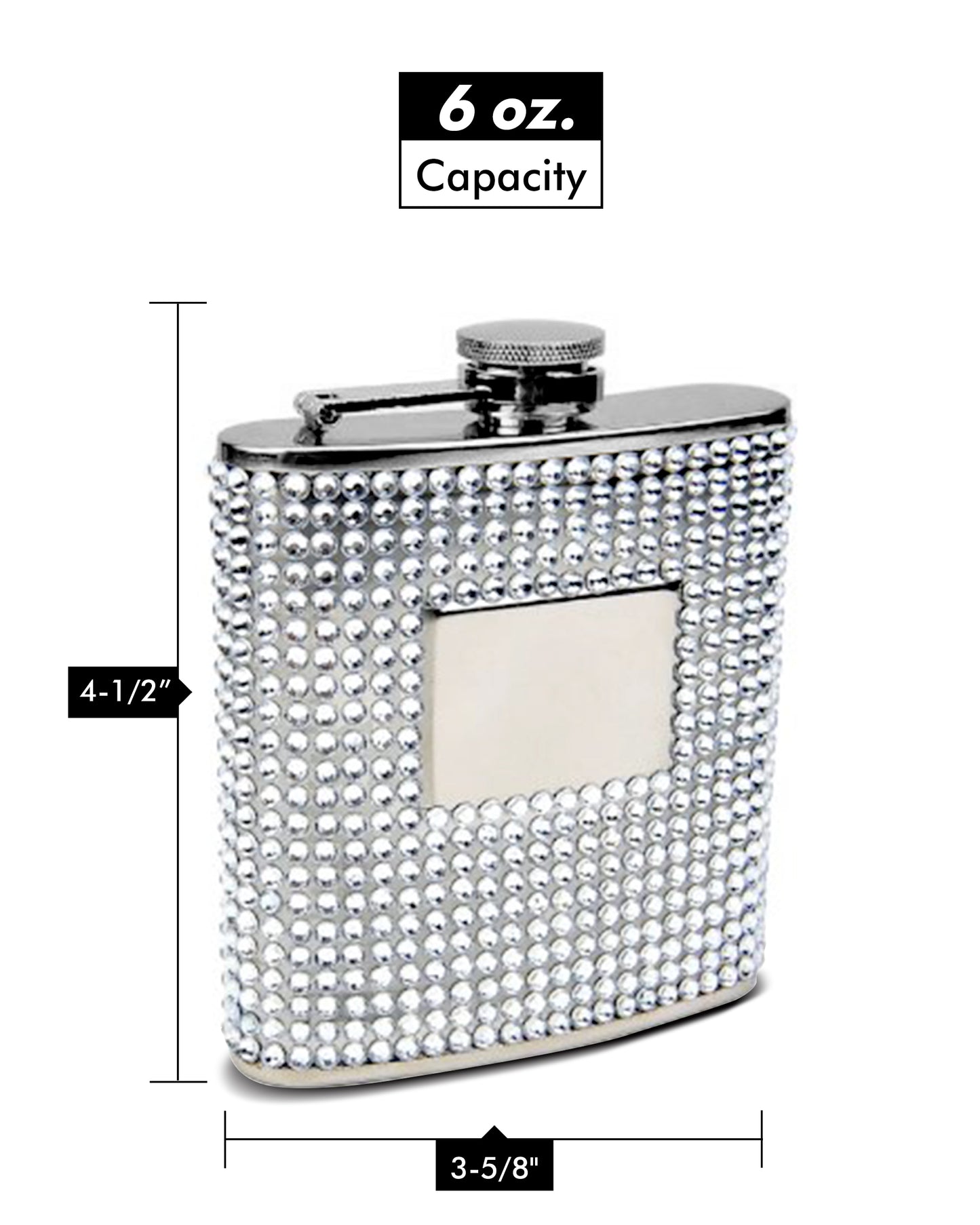 Silver Bead 6oz Flask with Engraving Plate