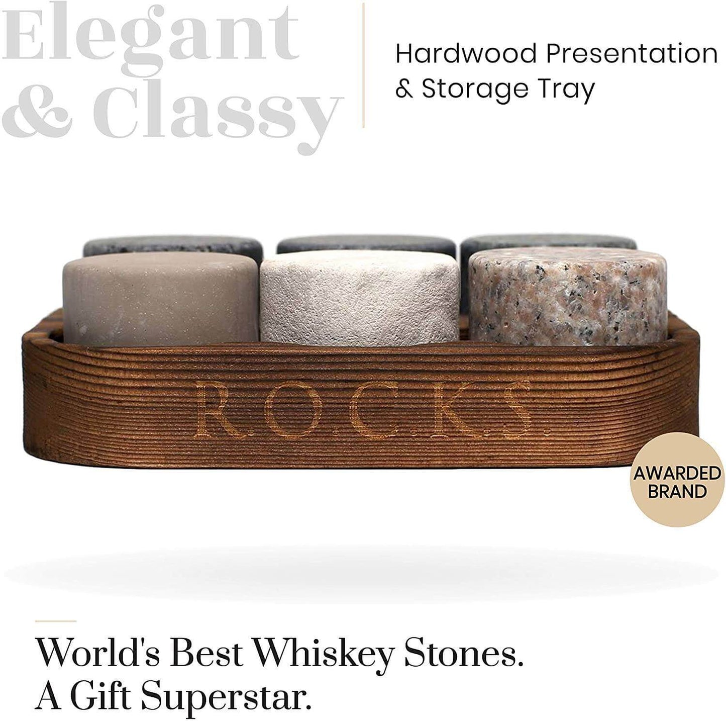 The Original ROCKS Whiskey Chilling Stones - Set of 6 Granite Stones Apricot Pontus