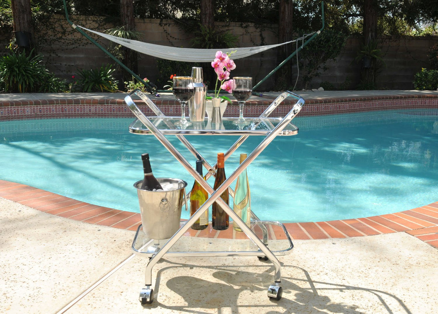 Bar Cart Anne Home - X-Shape Personal Bar Cart Brown Castor