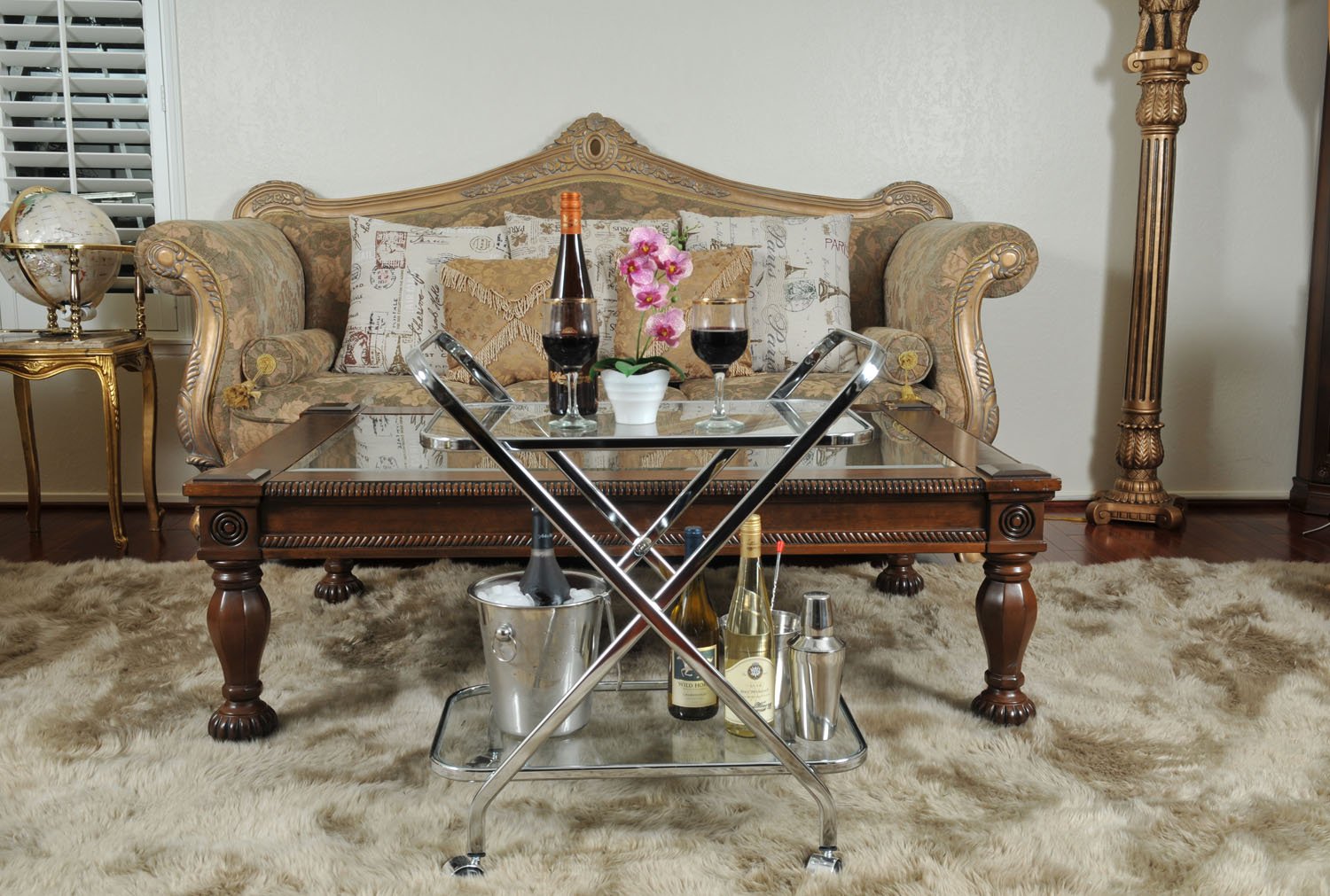 Bar Cart Anne Home - X-Shape Personal Bar Cart Brown Castor