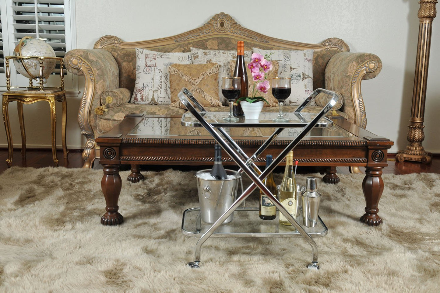 Bar Cart Anne Home - X-Shape Personal Bar Cart Brown Castor